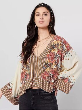 Free People Floral V-Neck Boho Blouse
